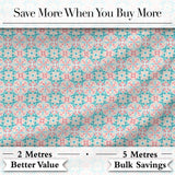 Pastel Floral Geometric Tile Pink Teal Seamless Pattern Digital Print Fabric by the Metre UK Sewing Quilting Textile