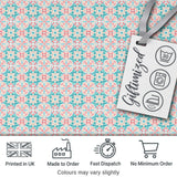 Pastel Floral Geometric Tile Pink Teal Seamless Pattern Digital Print Fabric by the Metre UK Sewing Quilting Textile