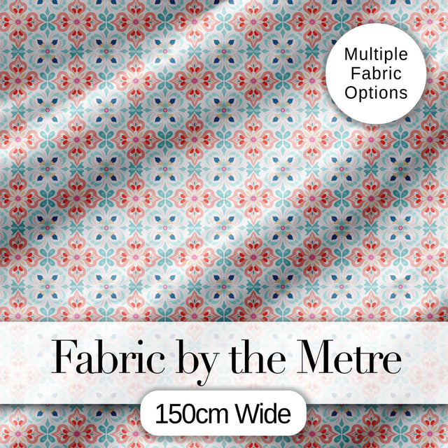 Soft Pastel Decorative Tile Floral Motif Seamless Pattern Digital Print Fabric by the Metre UK Sewing Quilting Textile