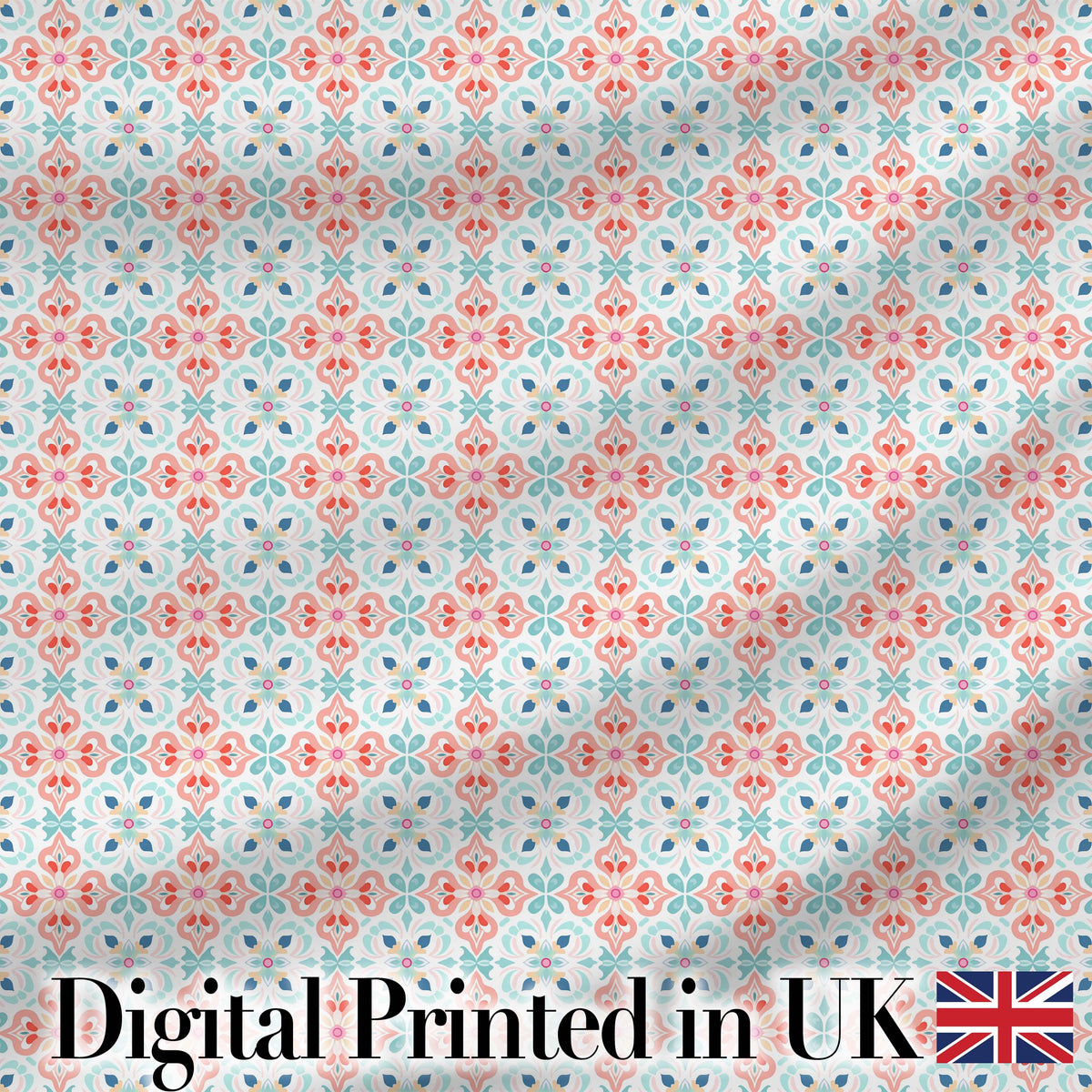 Soft Pastel Decorative Tile Floral Motif Seamless Pattern Digital Print Fabric by the Metre UK Sewing Quilting Textile