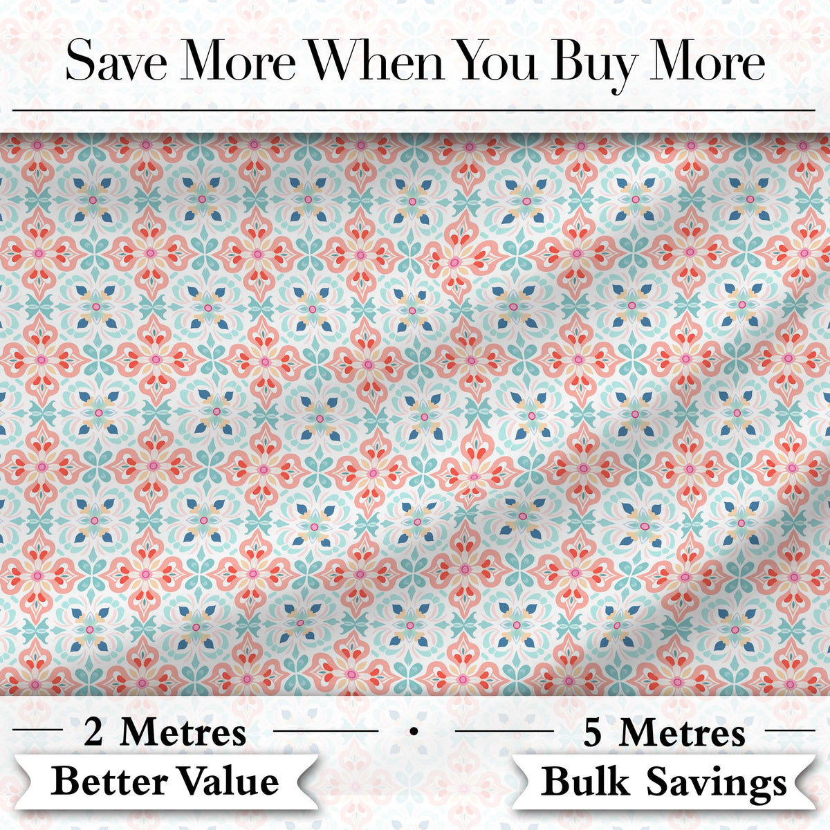 Soft Pastel Decorative Tile Floral Motif Seamless Pattern Digital Print Fabric by the Metre UK Sewing Quilting Textile