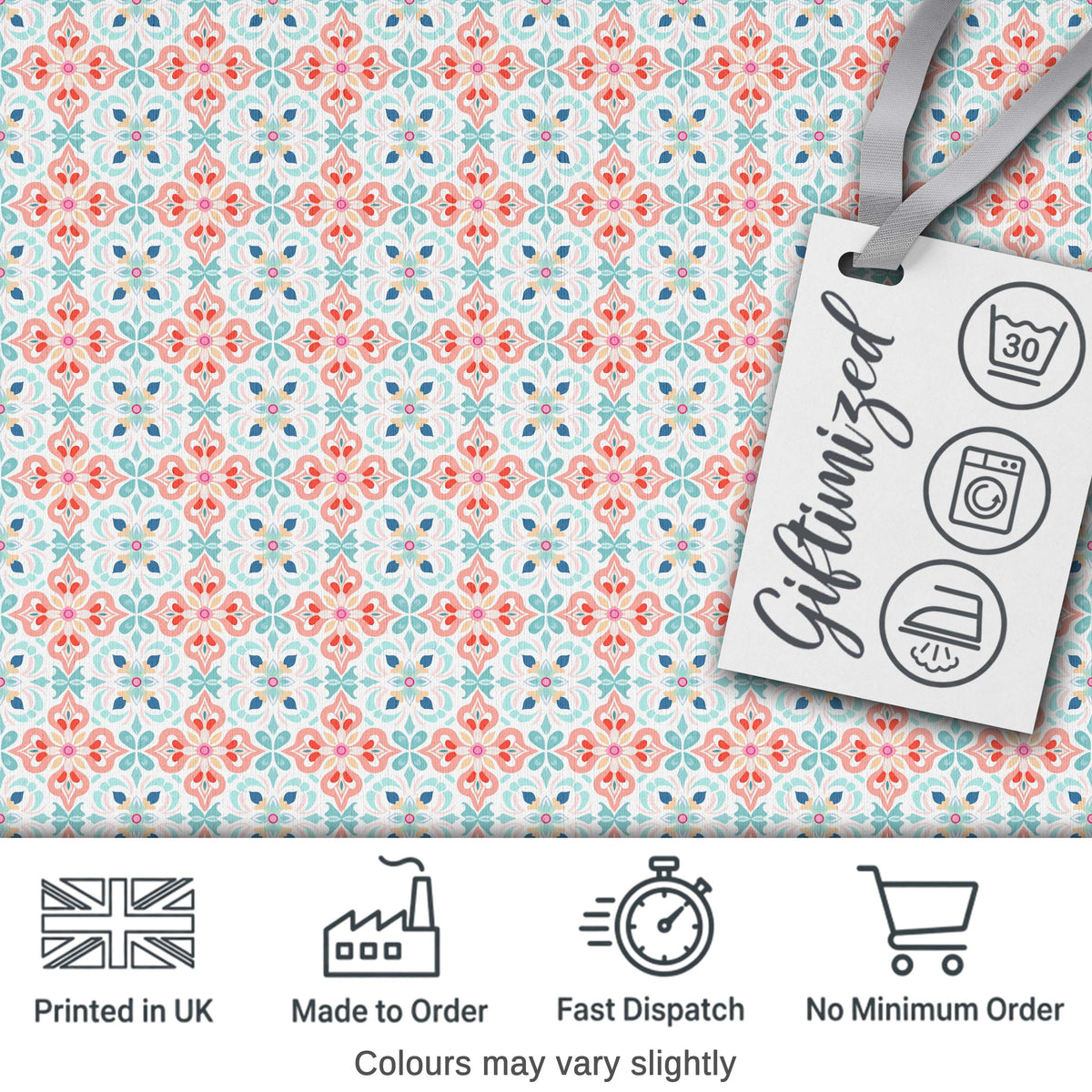 Soft Pastel Decorative Tile Floral Motif Seamless Pattern Digital Print Fabric by the Metre UK Sewing Quilting Textile