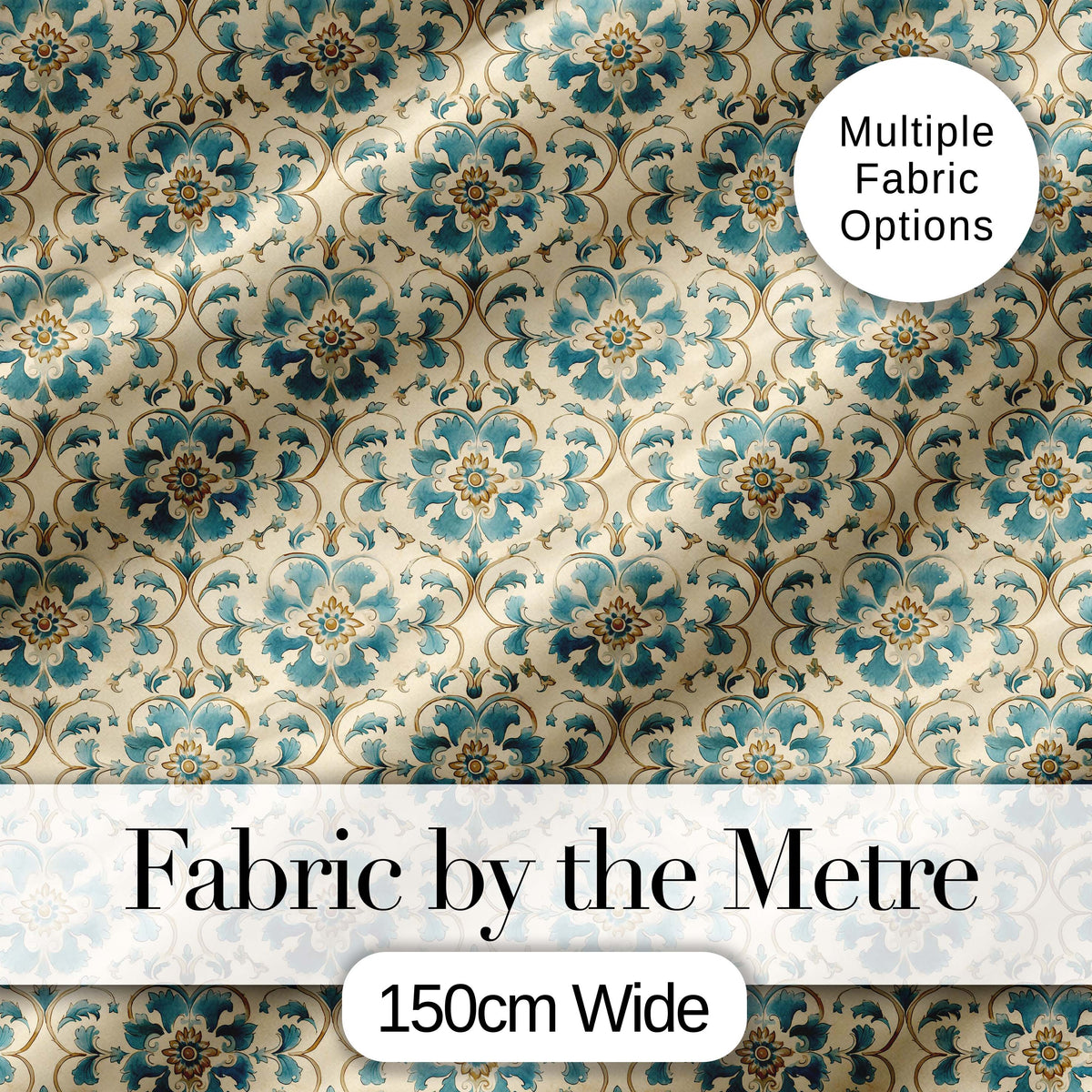 Classic Blue White Tile Floral Portuguese Style Seamless Pattern Digital Print Fabric by the Metre UK Sewing Quilting Textile