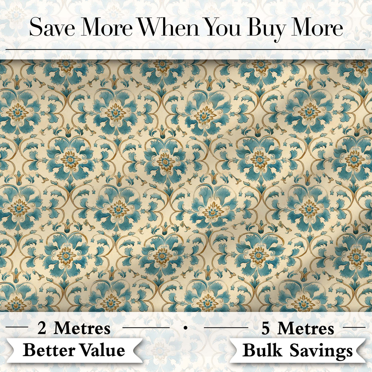 Classic Blue White Tile Floral Portuguese Style Seamless Pattern Digital Print Fabric by the Metre UK Sewing Quilting Textile