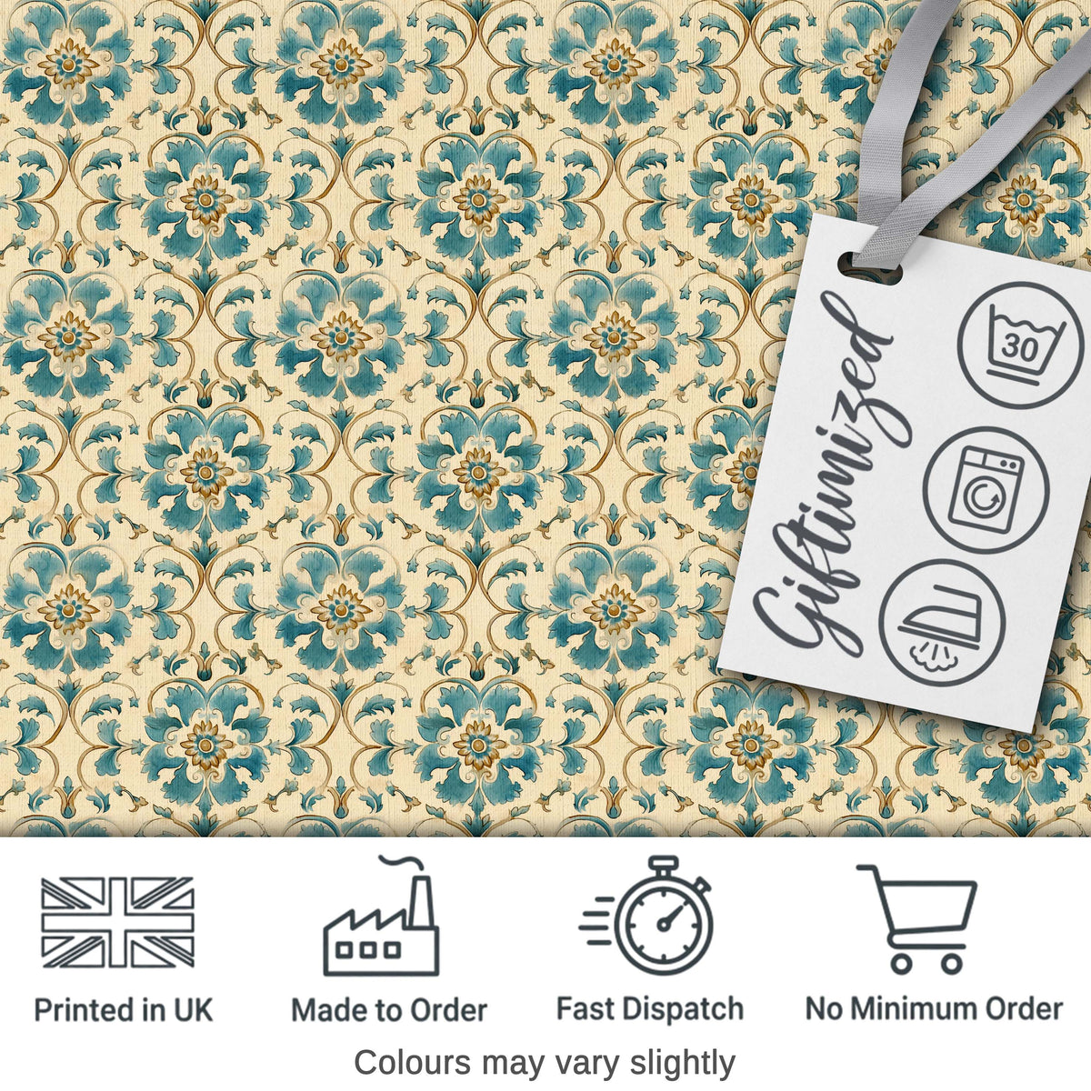 Classic Blue White Tile Floral Portuguese Style Seamless Pattern Digital Print Fabric by the Metre UK Sewing Quilting Textile