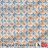 Bold Vintage Tile Red Navy Ornamental Seamless Pattern Digital Print Fabric by the Metre UK Sewing Quilting Textile