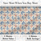 Bold Vintage Tile Red Navy Ornamental Seamless Pattern Digital Print Fabric by the Metre UK Sewing Quilting Textile