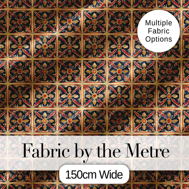 Vibrant Teal Orange Floral Geometric Seamless Pattern Digital Print Fabric by the Metre UK Sewing Quilting Textile