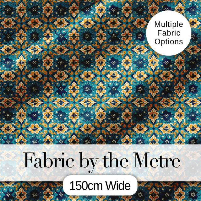 Floral Daisy Motif Cream Orange Seamless Pattern Digital Print Fabric by the Metre UK Sewing Quilting Textile