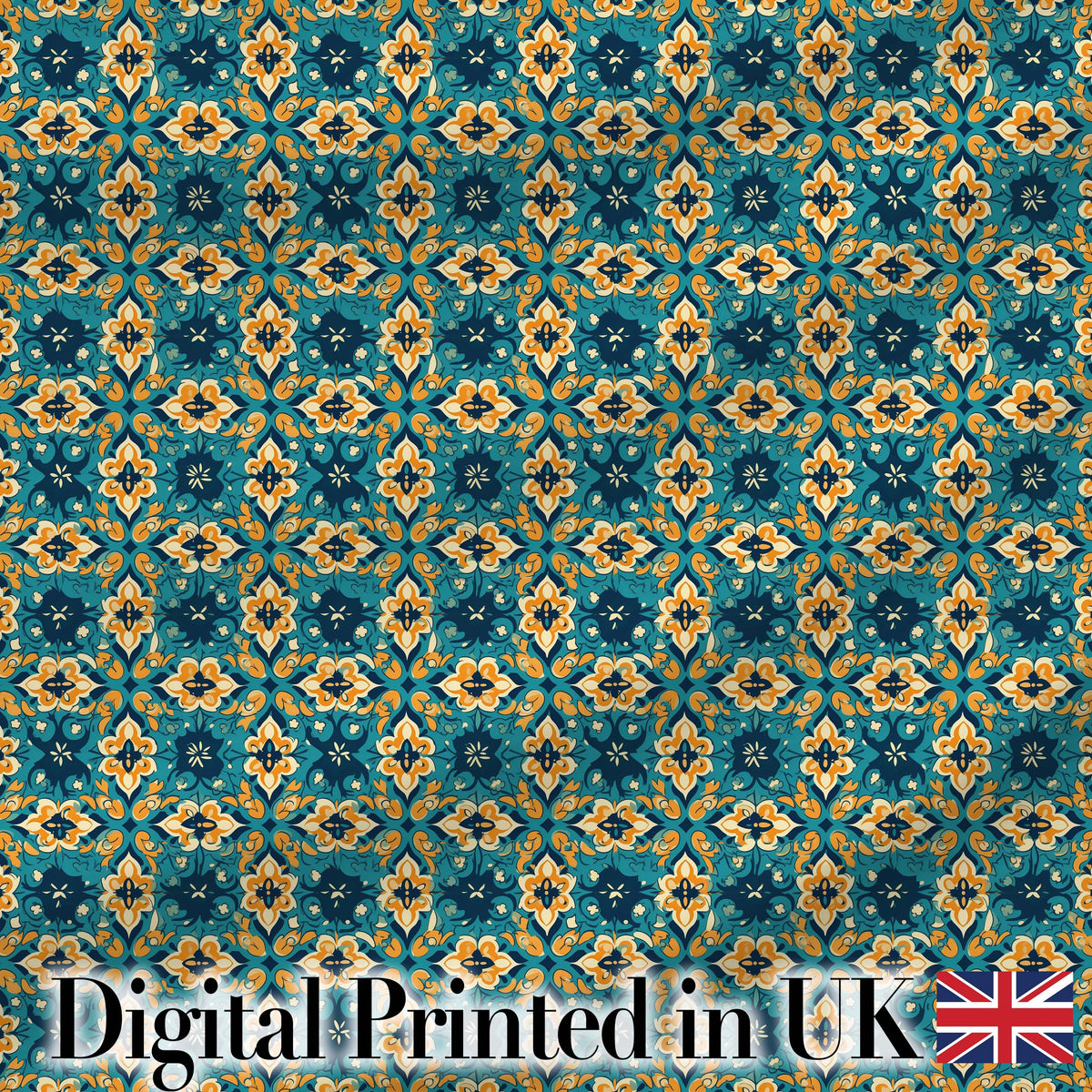 Floral Daisy Motif Cream Orange Seamless Pattern Digital Print Fabric by the Metre UK Sewing Quilting Textile