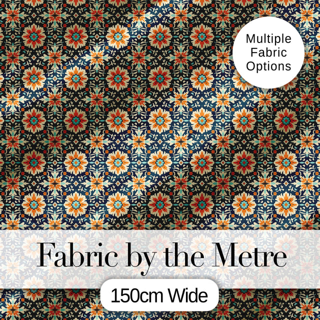 Beige Brown Vintage Floral Tile Classic Seamless Pattern Digital Print Fabric by the Metre UK Sewing Quilting Textile