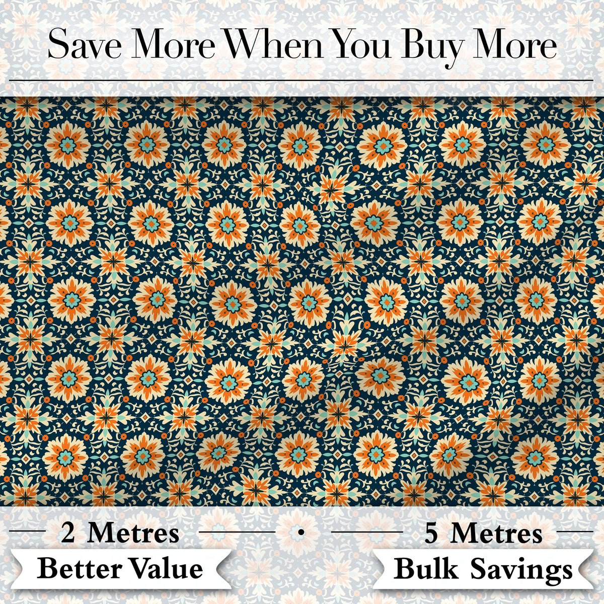 Beige Brown Vintage Floral Tile Classic Seamless Pattern Digital Print Fabric by the Metre UK Sewing Quilting Textile