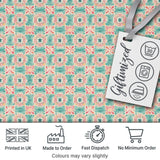 Elegant Aqua Gold Decorative Tile Floral Seamless Pattern Digital Print Fabric by the Metre UK Sewing Quilting Textile
