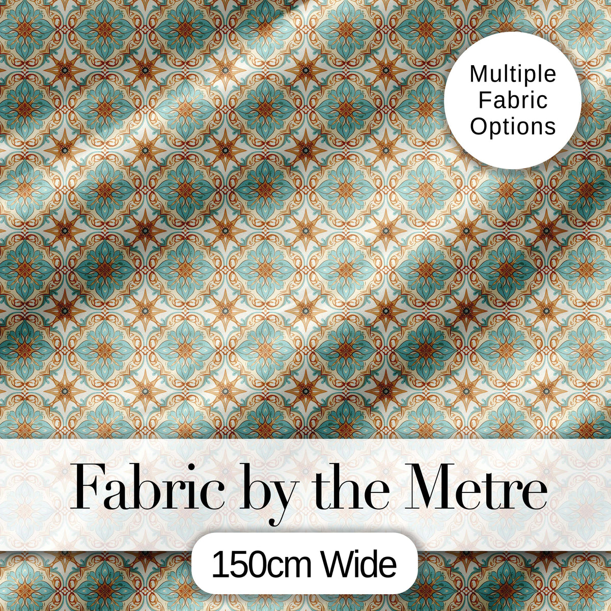 Muted Blue Green Vintage Tile Floral Seamless Pattern Digital Print Fabric by the Metre UK Sewing Quilting Textile