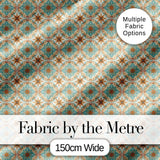 Muted Blue Green Vintage Tile Floral Seamless Pattern Digital Print Fabric by the Metre UK Sewing Quilting Textile
