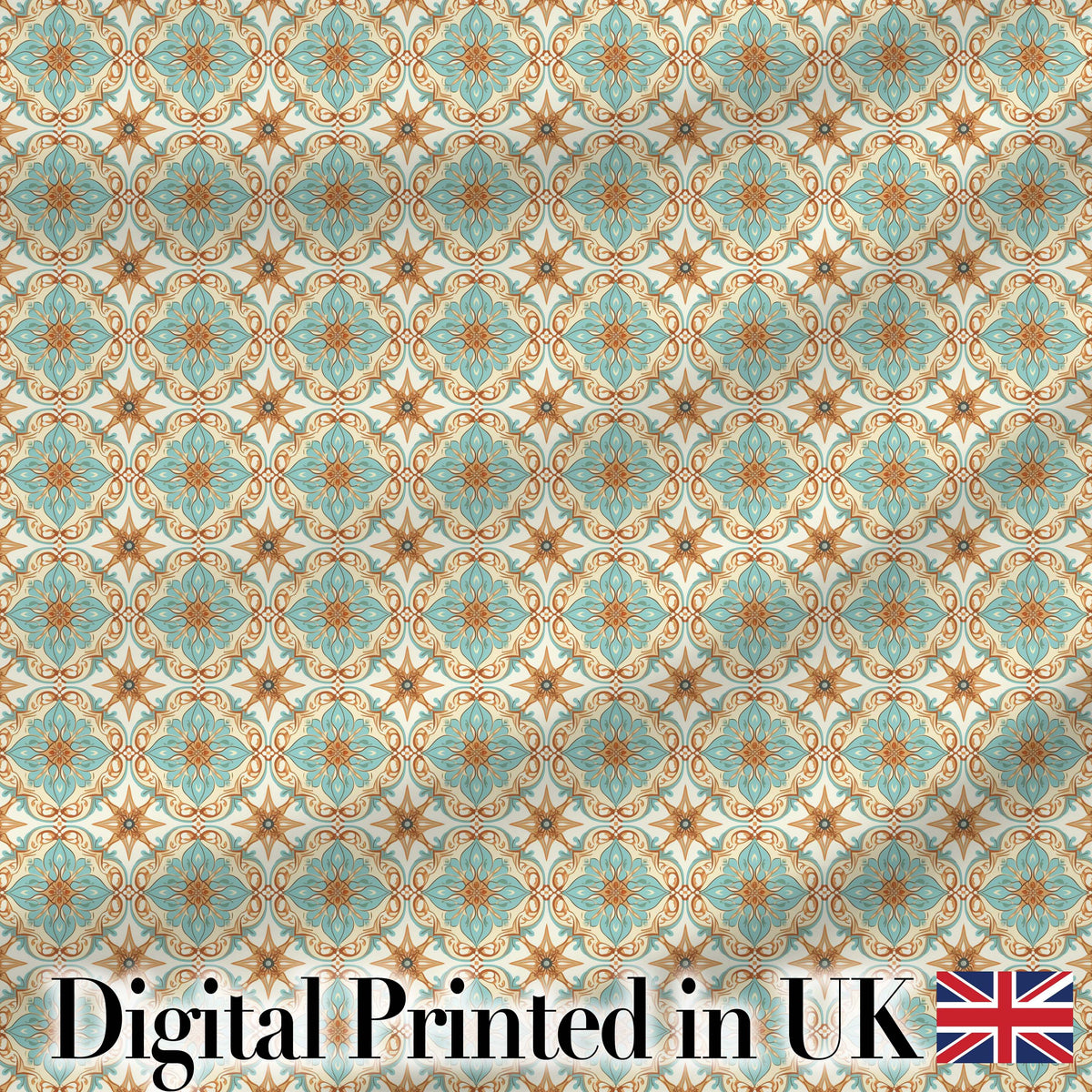 Muted Blue Green Vintage Tile Floral Seamless Pattern Digital Print Fabric by the Metre UK Sewing Quilting Textile