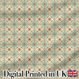 Muted Blue Green Vintage Tile Floral Seamless Pattern Digital Print Fabric by the Metre UK Sewing Quilting Textile