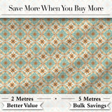 Muted Blue Green Vintage Tile Floral Seamless Pattern Digital Print Fabric by the Metre UK Sewing Quilting Textile