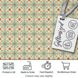 Muted Blue Green Vintage Tile Floral Seamless Pattern Digital Print Fabric by the Metre UK Sewing Quilting Textile
