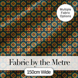 Teal and Mustard Ornate Floral Tile Pattern with Symmetrical Vintage Motifs Digital Print Fabric by the Metre UK Sewing Quilting Textile