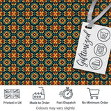 Teal and Mustard Ornate Floral Tile Pattern with Symmetrical Vintage Motifs Digital Print Fabric by the Metre UK Sewing Quilting Textile