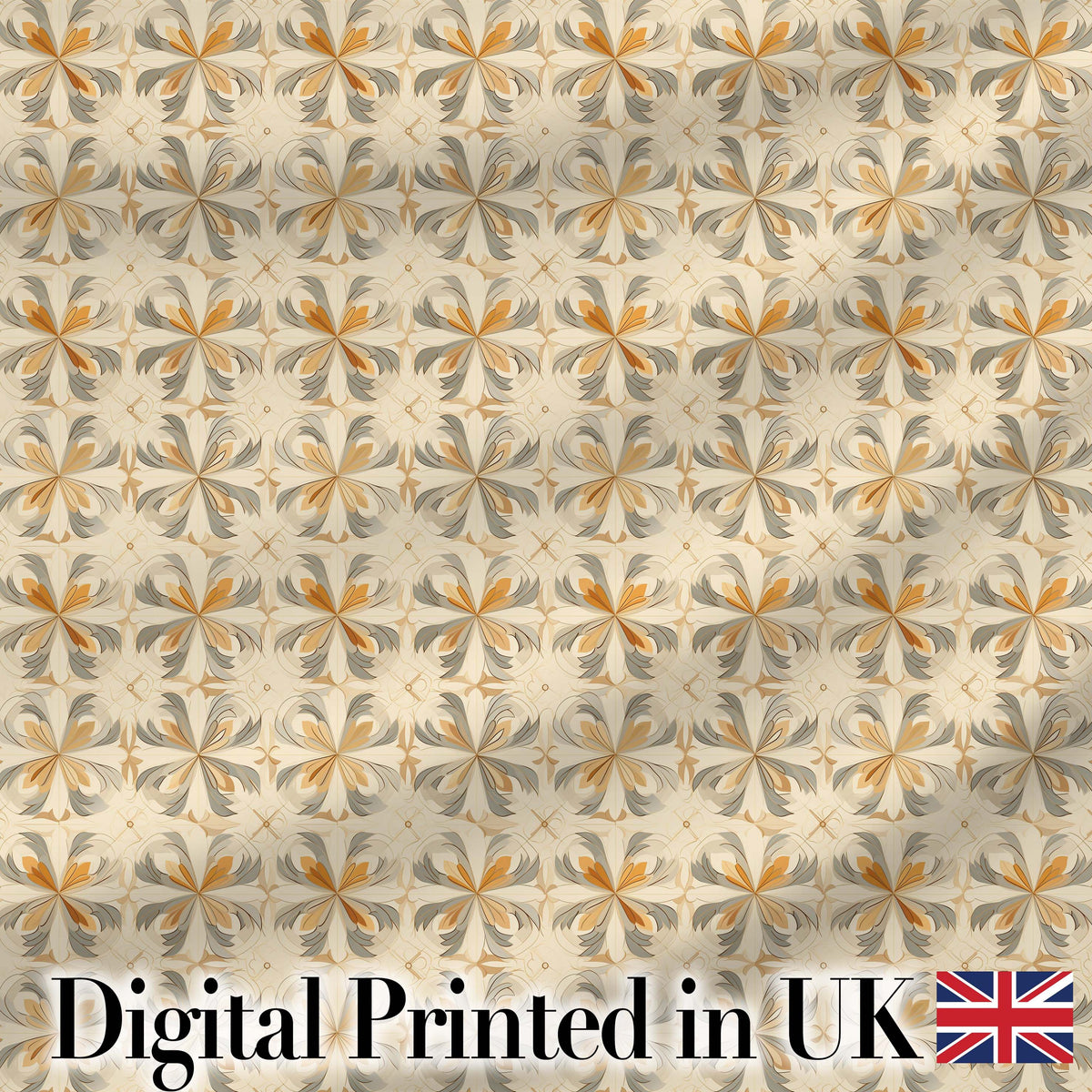 Neutral Beige and Ochre Elegant Floral Tile  with Subtle Vintage Symmetry Digital Print Fabric by the Metre UK Sewing Quilting Textile