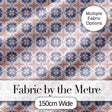 Pastel Blue and Pink Decorative Tile Pattern with Floral Symmetry on Cream Digital Print Fabric by the Metre UK Sewing Quilting Textile