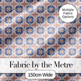 Pastel Blue and Pink Decorative Tile Pattern with Floral Symmetry on Cream Digital Print Fabric by the Metre UK Sewing Quilting Textile