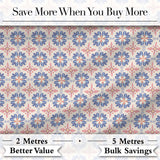 Pastel Blue and Pink Decorative Tile Pattern with Floral Symmetry on Cream Digital Print Fabric by the Metre UK Sewing Quilting Textile