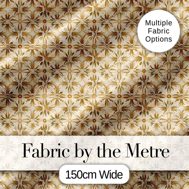 Golden Brown Ornate Floral Tile Pattern with Classic Symmetrical Design Digital Print Fabric by the Metre UK Sewing Quilting Textile