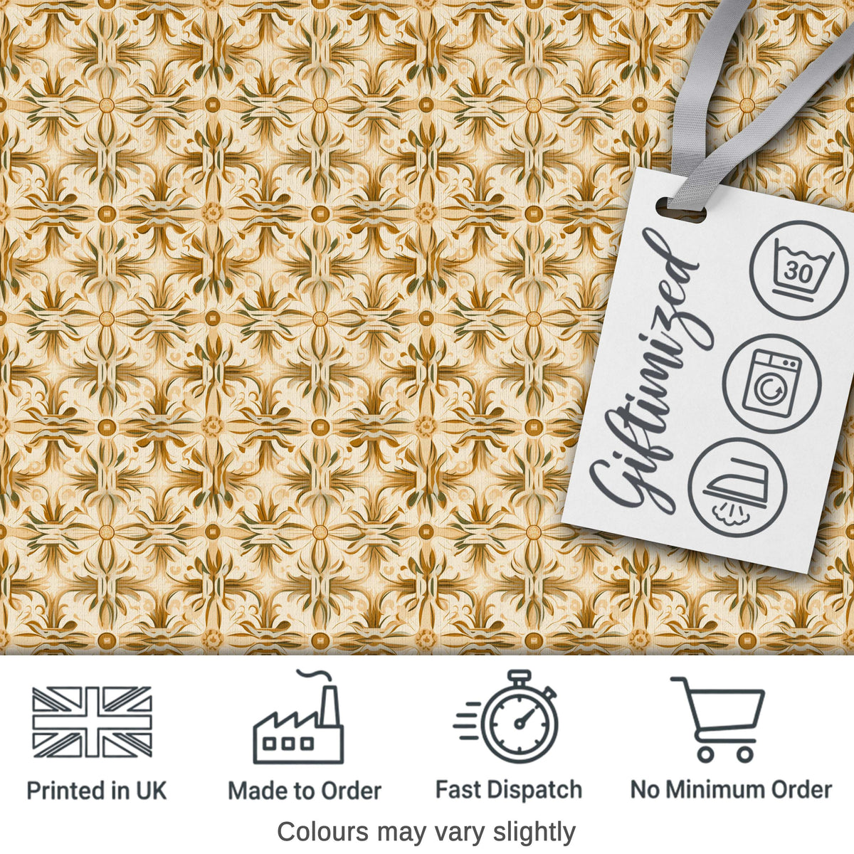 Golden Brown Ornate Floral Tile Pattern with Classic Symmetrical Design Digital Print Fabric by the Metre UK Sewing Quilting Textile