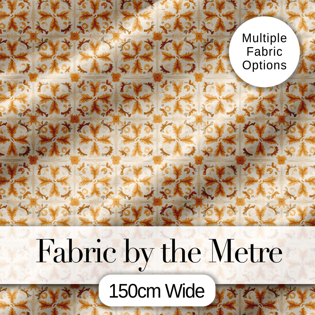 Light Tan and Ochre Traditional Floral Tile Pattern with Repeating Motifs Digital Print Fabric by the Metre UK Sewing Quilting Textile
