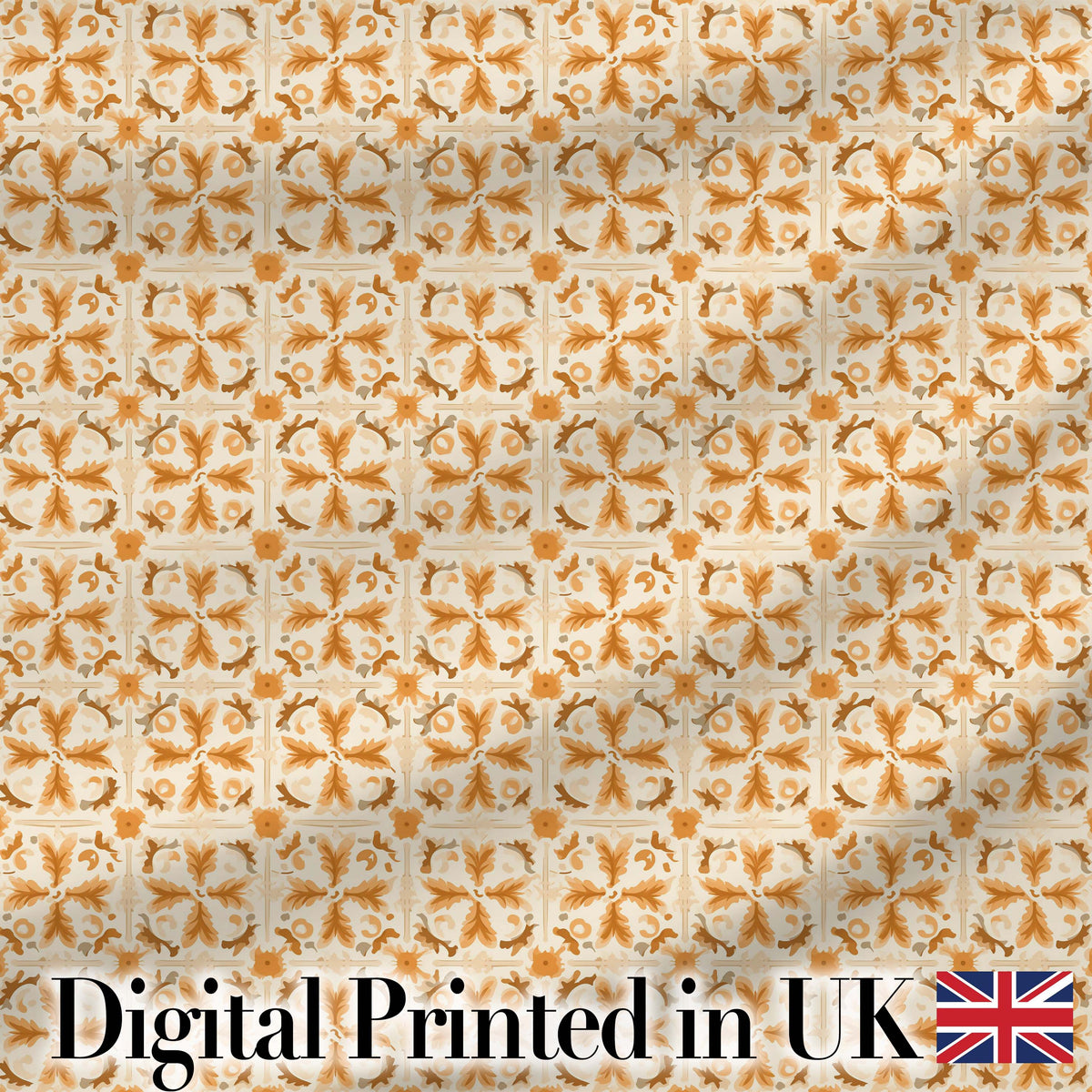 Light Tan and Ochre Traditional Floral Tile Pattern with Repeating Motifs Digital Print Fabric by the Metre UK Sewing Quilting Textile