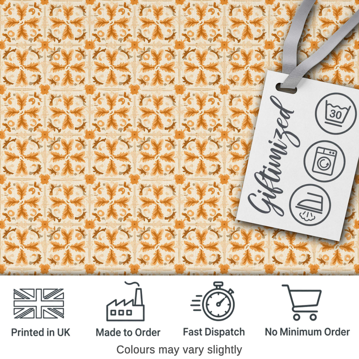 Light Tan and Ochre Traditional Floral Tile Pattern with Repeating Motifs Digital Print Fabric by the Metre UK Sewing Quilting Textile