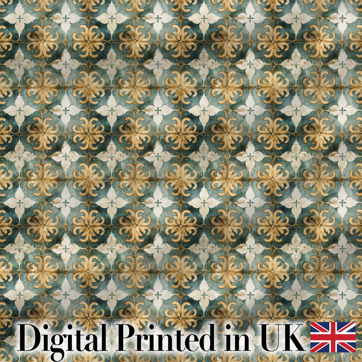 Distressed Blue and Rust Vintage Tile Pattern with Ornamental Geometric Design Digital Print Fabric by the Metre UK Sewing Quilting Textile