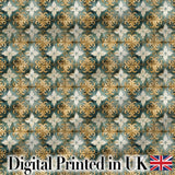 Distressed Blue and Rust Vintage Tile Pattern with Ornamental Geometric Design Digital Print Fabric by the Metre UK Sewing Quilting Textile