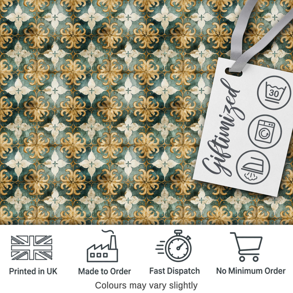 Distressed Blue and Rust Vintage Tile Pattern with Ornamental Geometric Design Digital Print Fabric by the Metre UK Sewing Quilting Textile