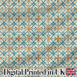 Soft Blue and Yellow Vintage Scroll Tile Pattern with Ornate Floral Elements Digital Print Fabric by the Metre UK Sewing Quilting Textile