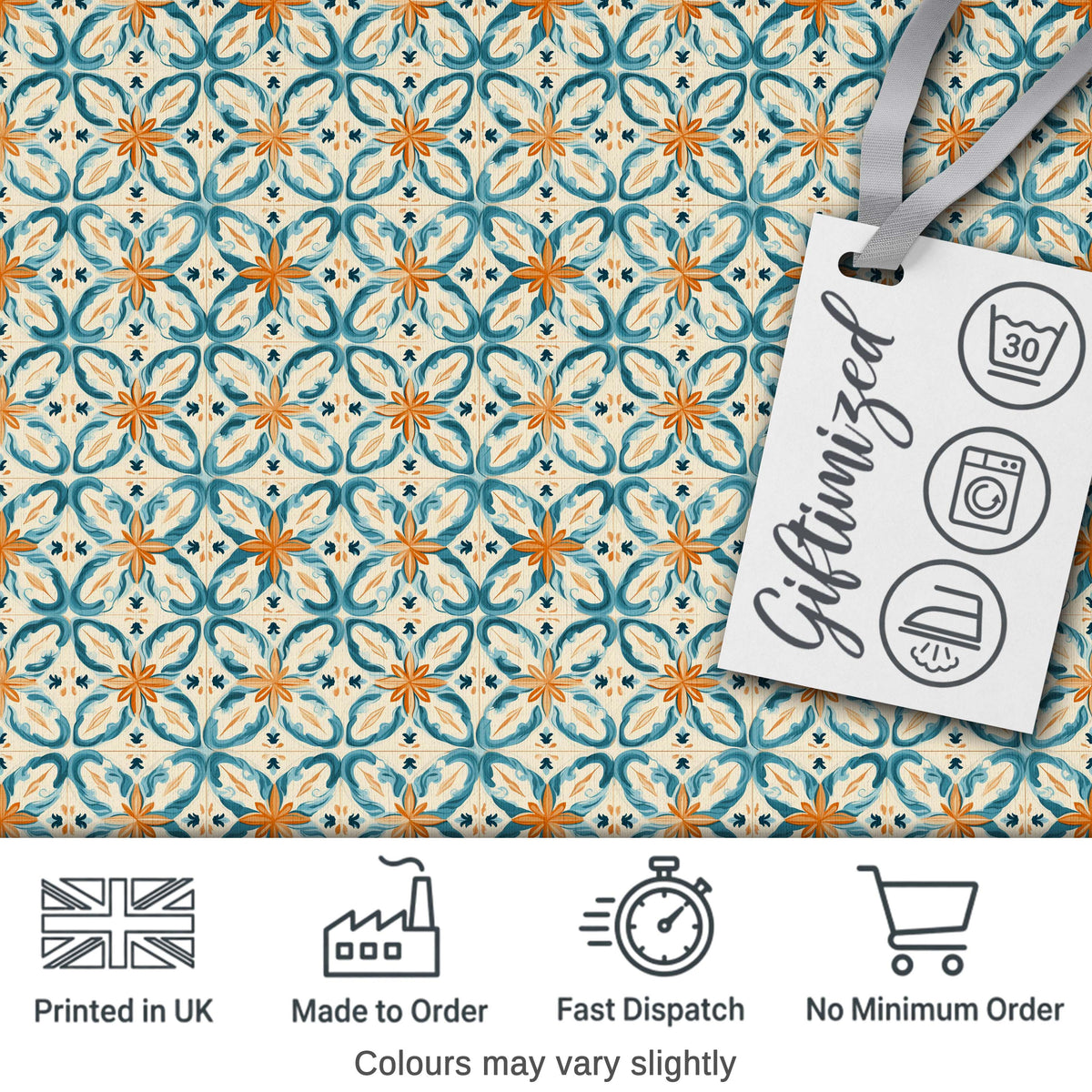 Soft Blue and Yellow Vintage Scroll Tile Pattern with Ornate Floral Elements Digital Print Fabric by the Metre UK Sewing Quilting Textile