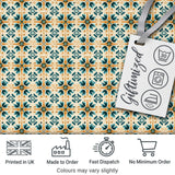 Teal and Orange Stylised Floral Tile Pattern with Repeating Geometric Layout Digital Print Fabric by the Metre UK Sewing Quilting Textile
