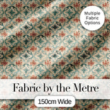 Muted Aqua and Terracotta Vintage Tile Pattern with Distressed Floral Design Digital Print Fabric by the Metre UK Sewing Quilting Textile