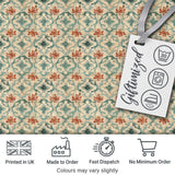 Muted Aqua and Terracotta Vintage Tile Pattern with Distressed Floral Design Digital Print Fabric by the Metre UK Sewing Quilting Textile