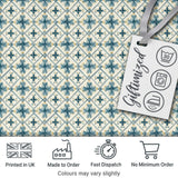 Pale Blue and Cream Traditional Tile Pattern with Floral Medallion Motifs Digital Print Fabric by the Metre UK Sewing Quilting Textile