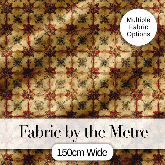 Vintage Floral Tile Pattern in Warm Beige and Terracotta Geometric Repeat Digital Print Fabric by the Metre UK Sewing Quilting Textile
