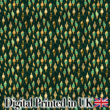 Dark Green  Ice Cream Cone Repeat Pattern with Gold Accents Digital Print Fabric by the Metre UK Sewing Quilting Textile
