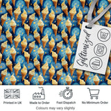 Artistic Ice Cream Cones Over Starry Night Inspired Blue Swirl Background Digital Print Fabric by the Metre UK Sewing Quilting Textile