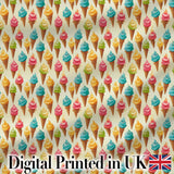 Colourful Ice Cream Cones Scattered on Cream Background Playful Dessert Pattern Digital Print Fabric by the Metre UK Sewing Quilting Textile