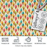 Colourful Ice Cream Cones Scattered on Cream Background Playful Dessert Pattern Digital Print Fabric by the Metre UK Sewing Quilting Textile