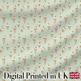 Vintage Style Ice Cream Cones with Cherries on Mint Green Background Digital Print Fabric by the Metre UK Sewing Quilting Textile