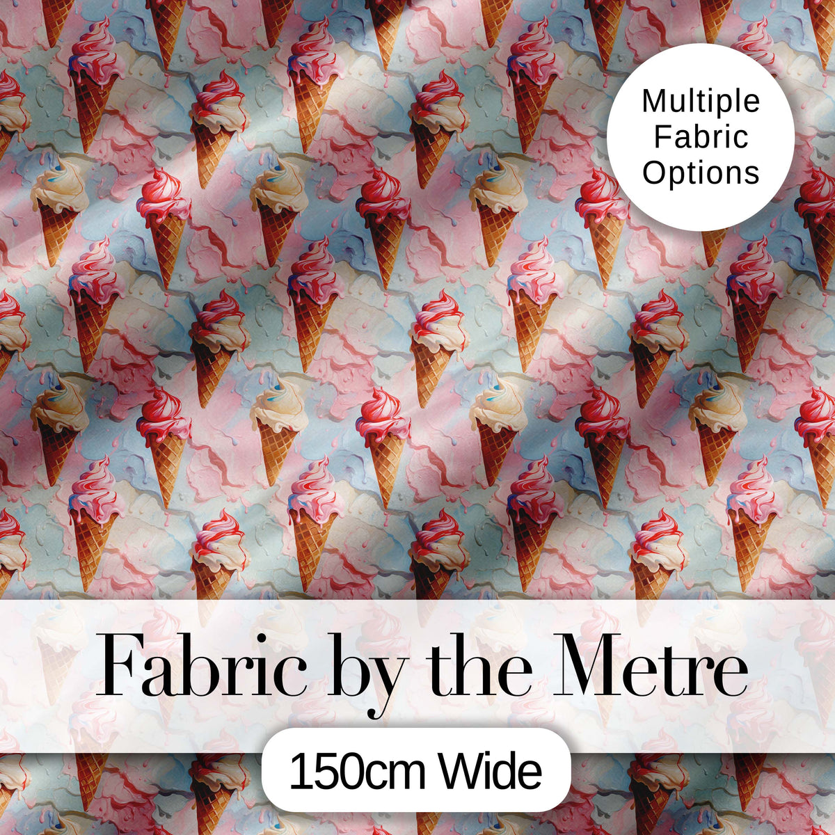 Melted Ice Cream Drip Effect Pattern in Pink and Cream Artistic Repeat Digital Print Fabric by the Metre UK Sewing Quilting Textile